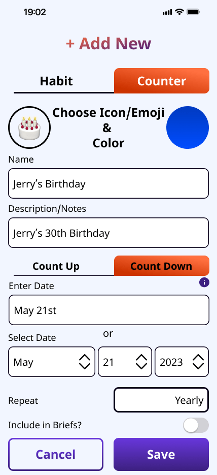 user interface to add a counter example