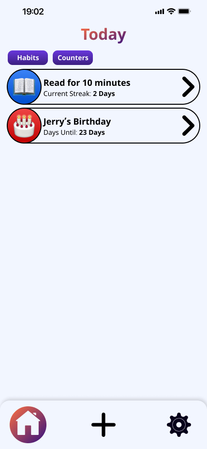 user interface of habits and counters